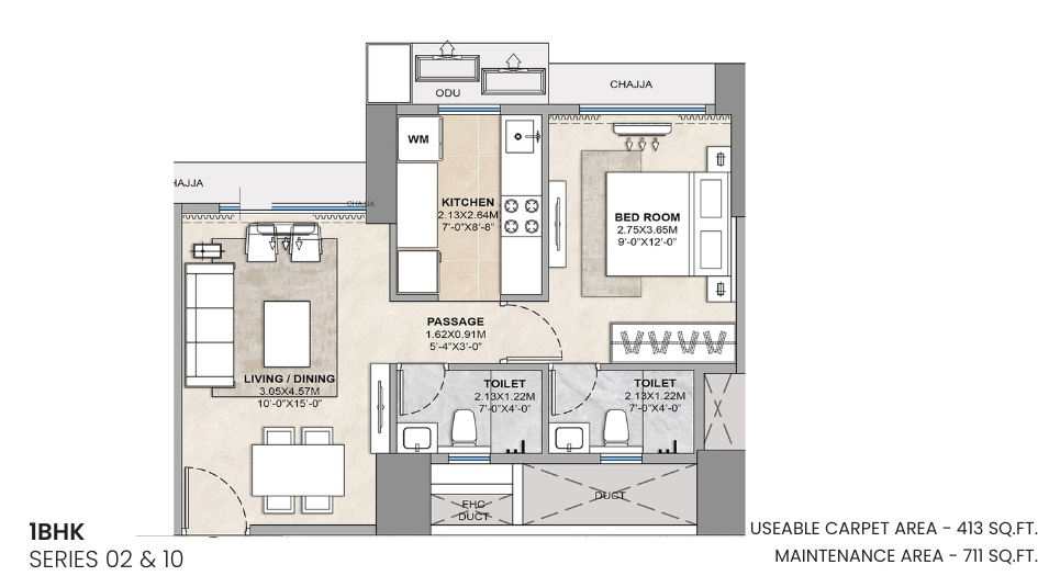 Tricity-Delta-Aevon-City-Floor-Plan-1-BHK-413-Sqft